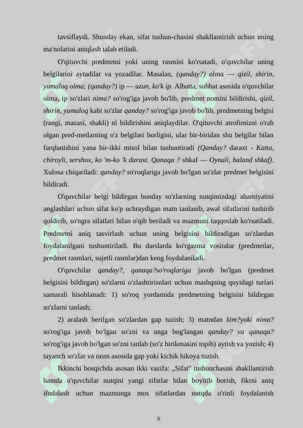 3-sinf ona tili va o’qish savodxonligi darslarida “Sifat” so’z turkumini o’rgatish metodikasi. 6