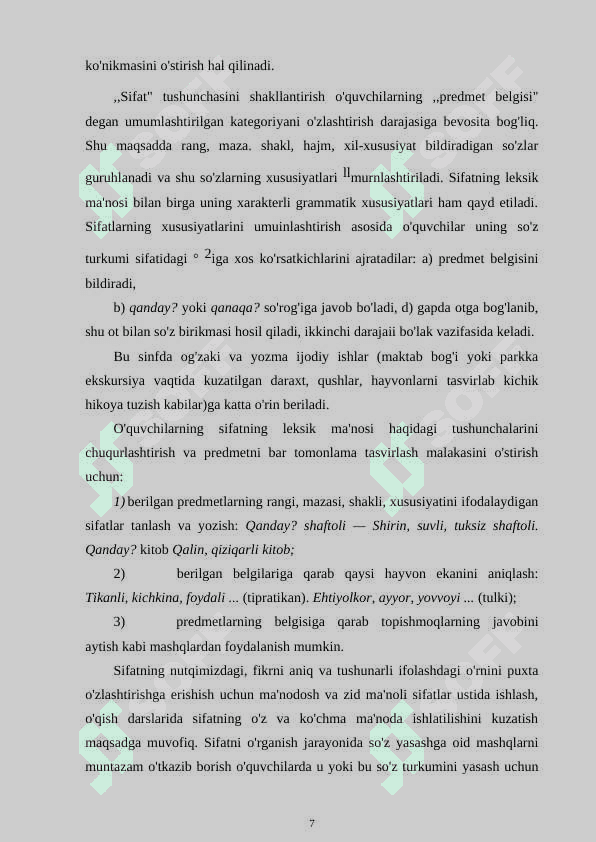 3-sinf ona tili va o’qish savodxonligi darslarida “Sifat” so’z turkumini o’rgatish metodikasi. 7