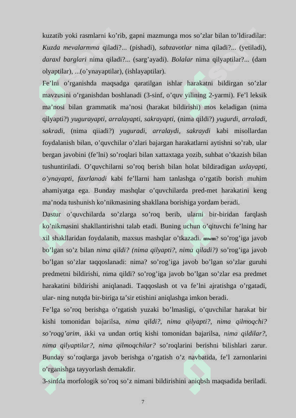 3-sinf ona tili va o’qish savodxonligi darslarida fe’l va uning grammatik kategoriyalarini o`rgatish metodlari 7