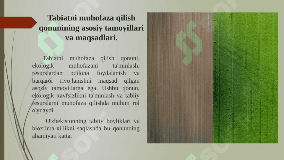 O'zbekiston Respublikasi "Tabiatni muhofaza qilish to'g'risida" gi qonuni mazmuni va ahamiyati 4