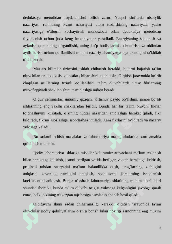 Kasbhunar kollejlarida fizikani o’qitishda talabalar kasbi xususiyatlarini hisobga olish 8