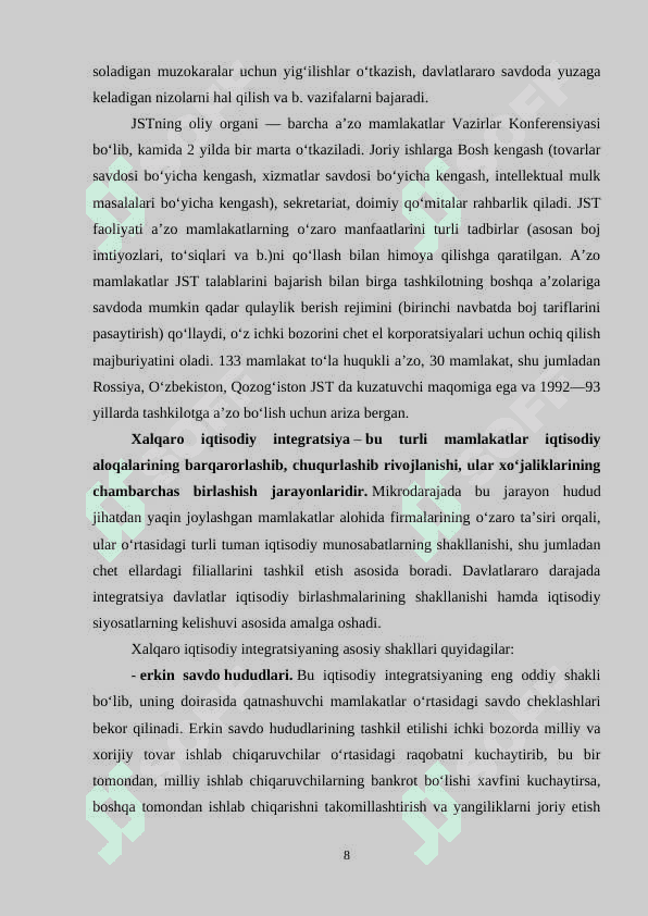 XALQARO IQTISODIY TASHKILOTLARNING UMUMIY TAVSIFI 8
