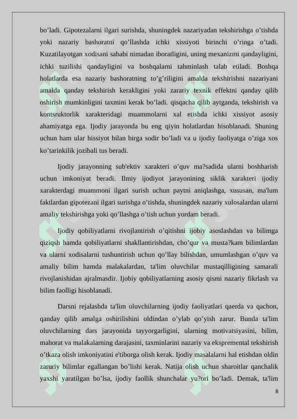 Fizikani o’qitish jarayonida o’quvchilarni mustaqil ishlashga o’rgatish 8