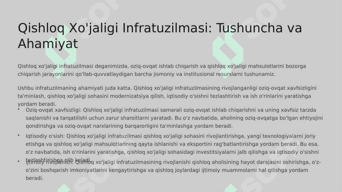 Qishloq xo'jaligi infratuzilmasi: tashkil etish va rivojlantirish. 2