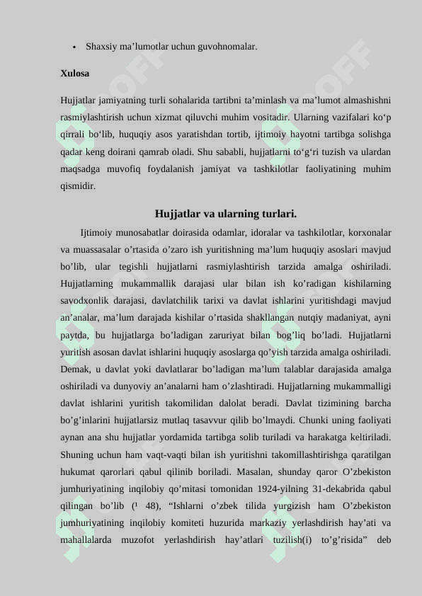 Hujjatlarning vazifasi. Hujjatlarda so’z turkumlarining qo’llanishi 4