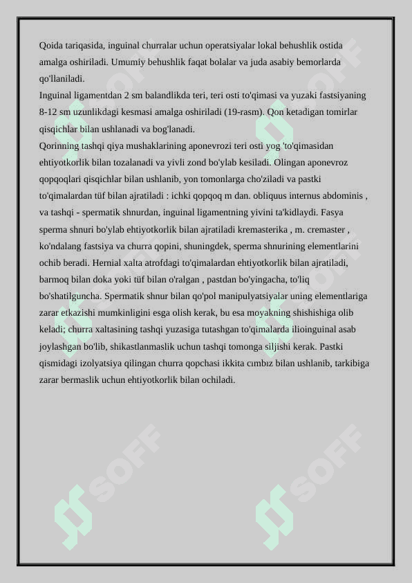 QORIN BO'SHLIG'INING TOPOGRAFIK ANATOMIYASI VA OPERATIV JARROHLIGI. CHURIYASI BO'YICHA OPERATSIYALAR 2