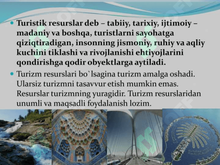 O'ZBEKISTONNING TURISTIK RESURSLARI VA ULARDAN SAMARALI FOYDALANISH 2