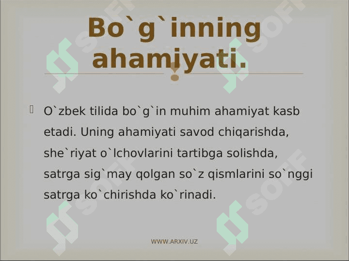 O'ZBEK TILIDA  URG'U VA BO'G'IN 4