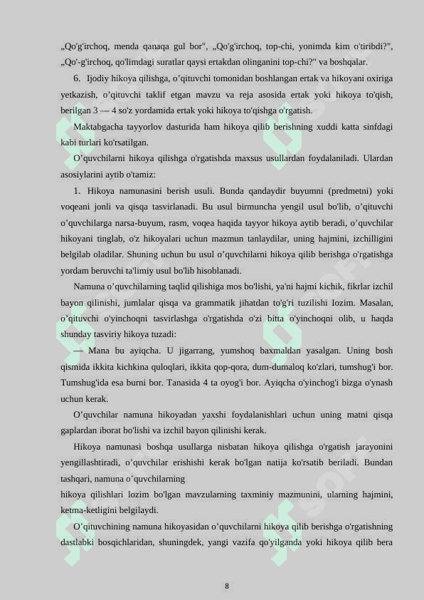 O’qishn darslarida hikoya o’qish  uslubiyati 2-sinf 8
