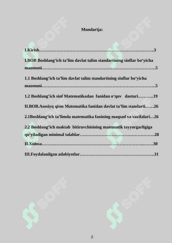 Boshlang’ich sinf o'quvchilarini matematikadan Davlat ta’lim standarti malaka talablari asosida o’qitish 2