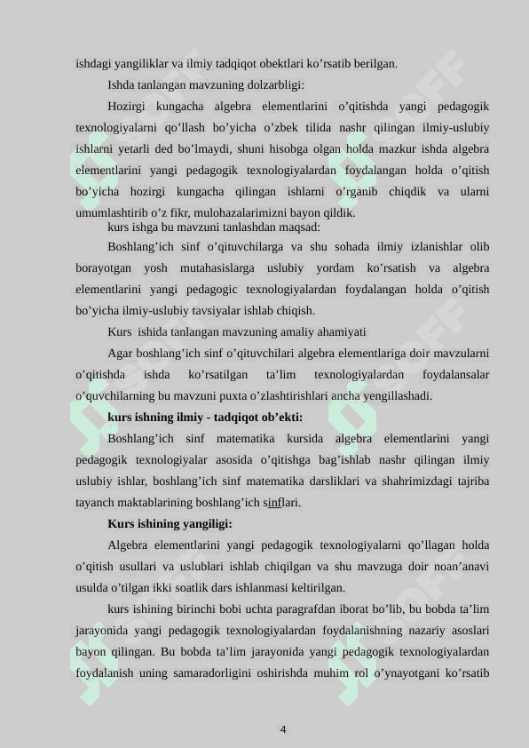 algebra elementlarini o'qitishda innovatsion texnologiyalaridan foydalanish 2-sinf misolida 4