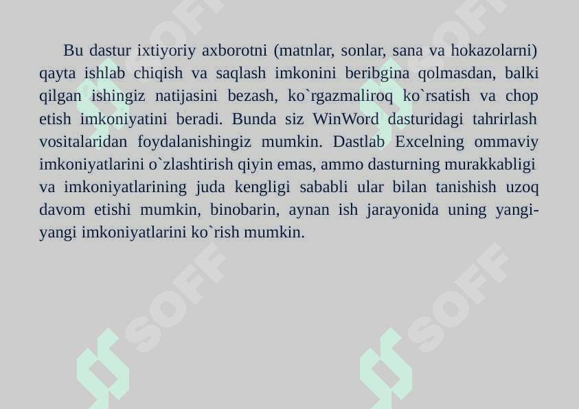 Microsoft Excel imkoniyatlari tavsifi. 3