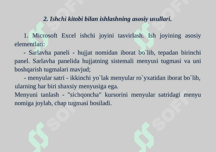 Microsoft Excel imkoniyatlari tavsifi. 4