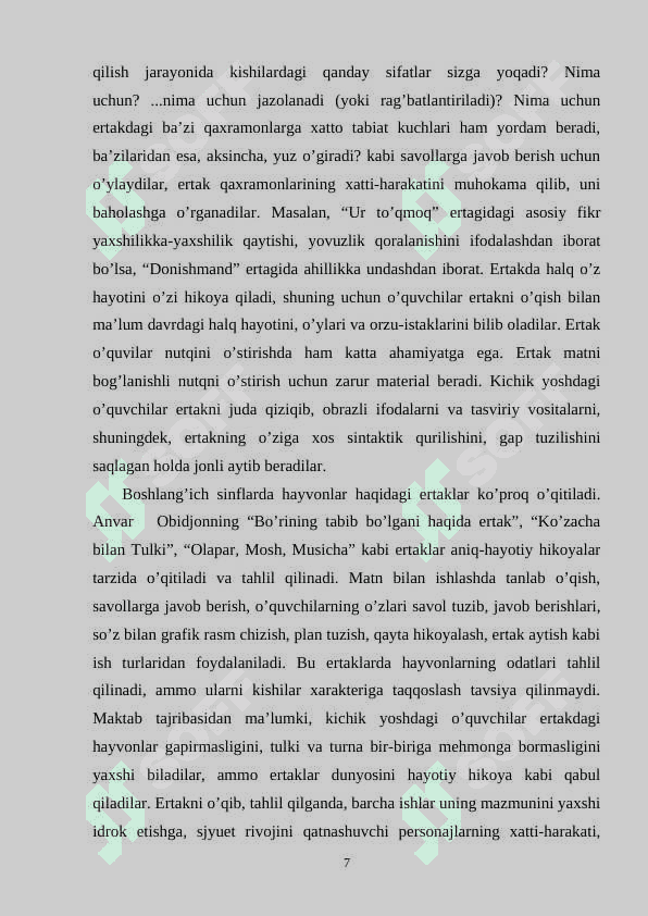 O’qishn darslarida hikoya o’qish  uslubiyati 1-sinf 7