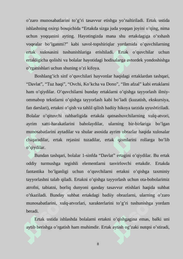 O’qishn darslarida hikoya o’qish  uslubiyati 1-sinf 8