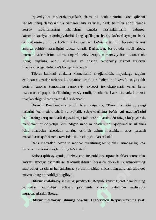 O’ZBEKISTONDA BANK XIZMATLARI BOZORINI RIVOJLANTIRISH NING YO’NALISHLARI 6