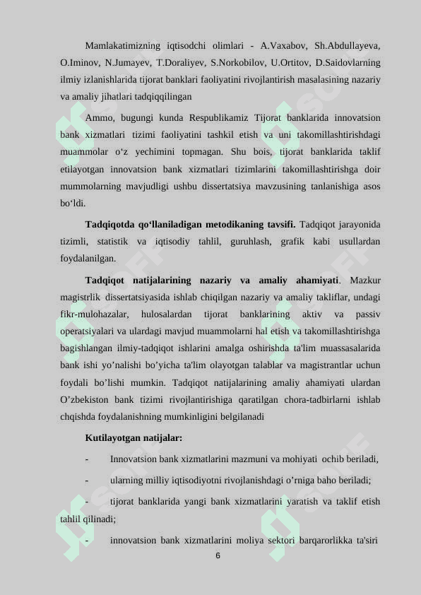 TIJORAT BANKLARIDA INNOVATSION BANK XIZMATLARINI RIVOJLANTIRISH YO’NALISHLARI 6