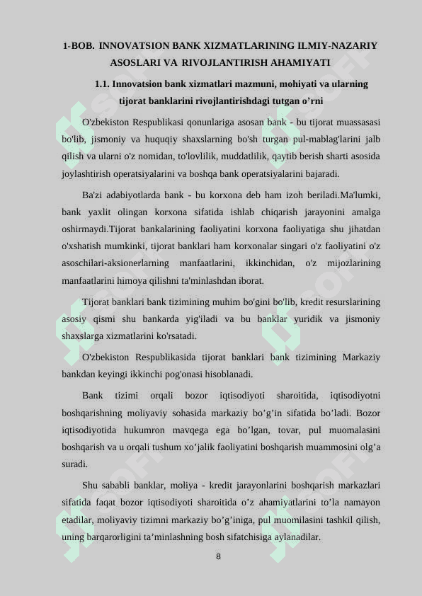 TIJORAT BANKLARIDA INNOVATSION BANK XIZMATLARINI RIVOJLANTIRISH YO’NALISHLARI 8