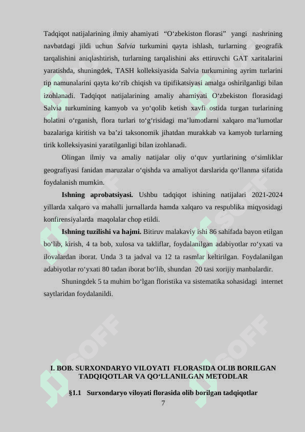 Surxondaryo viloyati florasi tarkibidagi Salvia L. turkum turlarining zamonaviy tahlili 7