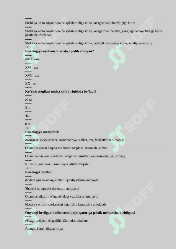 PSIXOLOGIYA YAKUNIY TEST 3