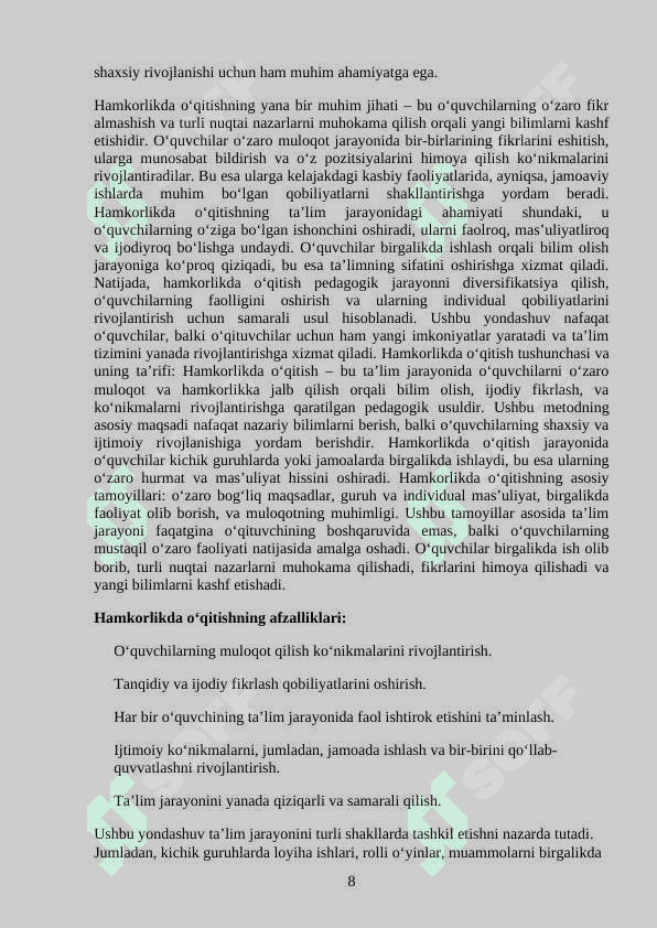 Infarmatika fanlarini oqitishda hamkorlikda oqitishni rejalashtirish 8