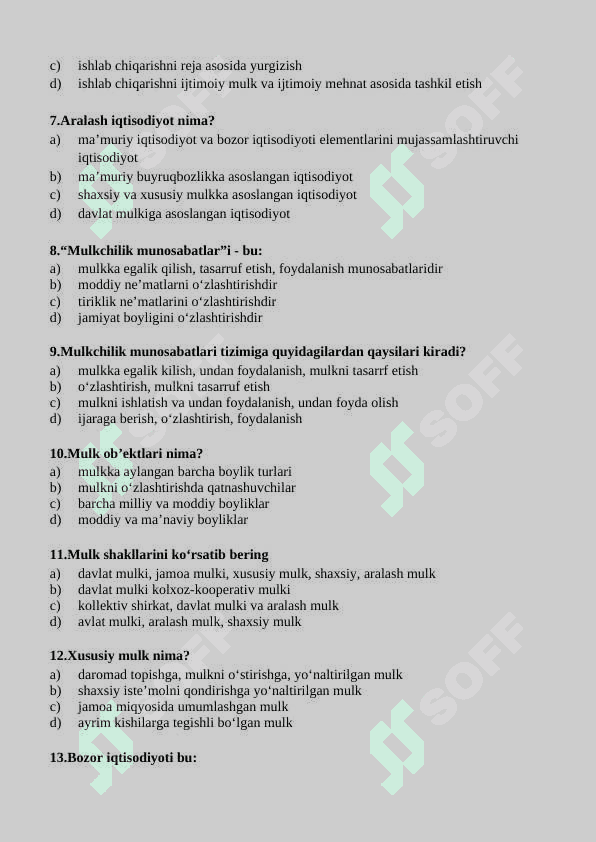 “IQTISODIYOT” FANIDAN   TEST SAVOLLARI 2
