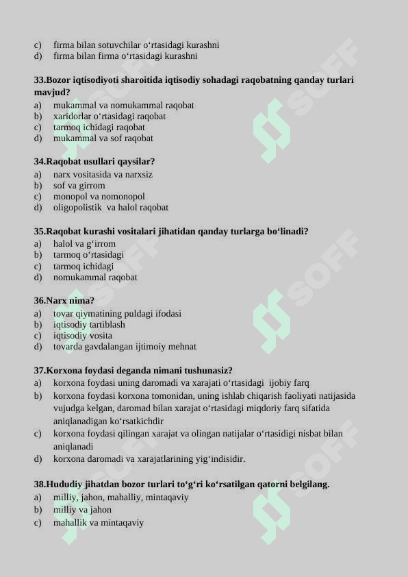 “IQTISODIYOT” FANIDAN   TEST SAVOLLARI 6