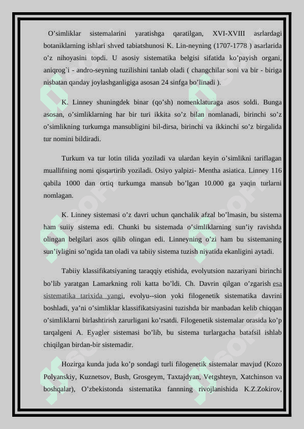 YUKSAK O'SIMLIKLARNING TAKSIONOMIK  TARIXI 2