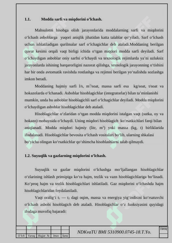 Rotasion gaz hisoblagichlari, ularni o‘lchash va qiyoslash usullari. 6
