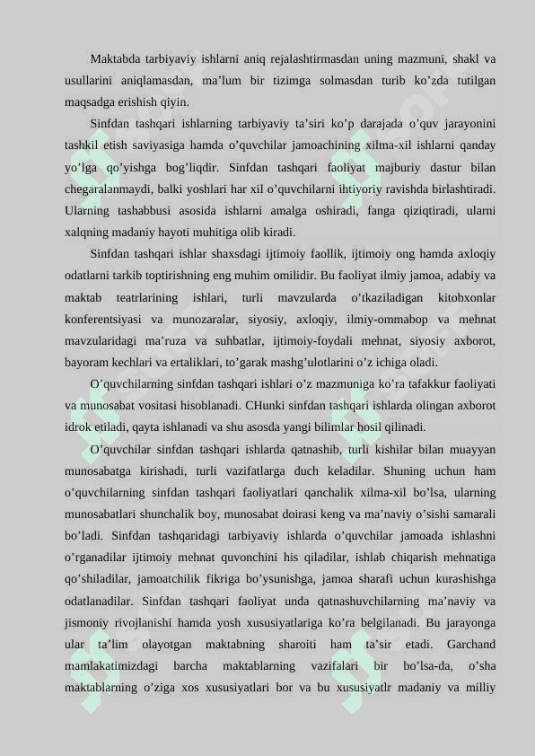 Sinfdan tashqari tarbiyaviy ishlarning mazmuni, shakli va metodlari 7