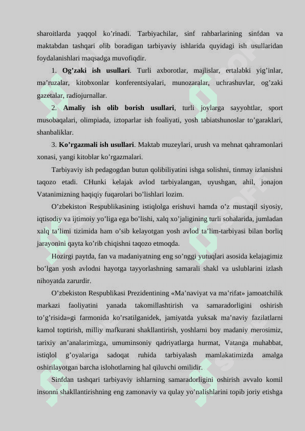 Sinfdan tashqari tarbiyaviy ishlarning mazmuni, shakli va metodlari 8