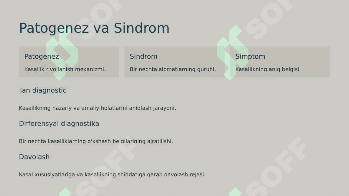 Salomatlik, moslashuv, kasallik (nozologiya), etiologiya, patogenez,sindrom, simptom, semiotika (semiologiva) tushunchasi. Diagnostika jarayonining qoidalari (algoritmi). Tekshirishning asosiy va qo'shimcha usullari. Tish kasalliging tibbiy kartasi. Tish bemorining tibbiy tarixi va ambulatoriya kartasini to‘ldirish qoidalari. 4