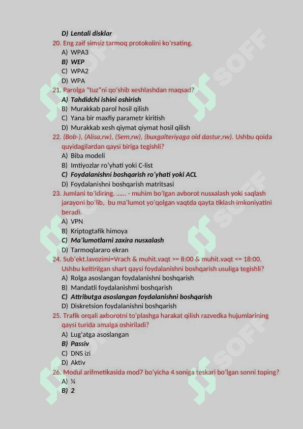 KIBERXAVFSIZLIK ASOSLARI YAKUNIY BAZA. TATU. 4