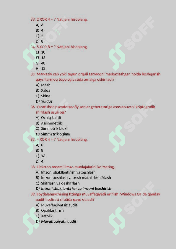 KIBERXAVFSIZLIK ASOSLARI YAKUNIY BAZA. TATU. 6