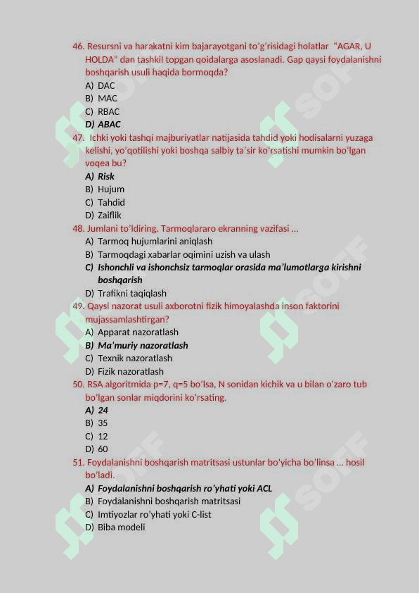 KIBERXAVFSIZLIK ASOSLARI YAKUNIY BAZA. TATU. 8