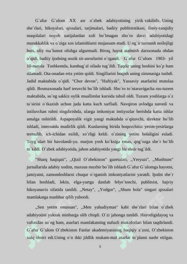 G'AFUR G'ULOM IJODI VA ADABIY TANQID 5