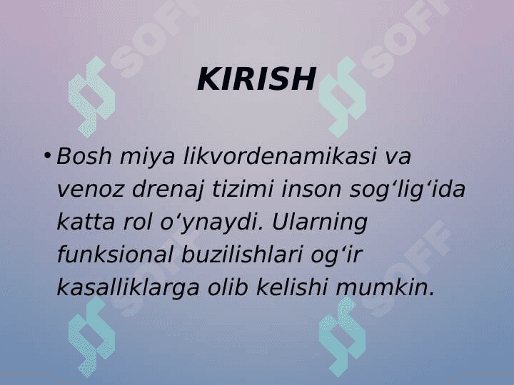 Bosh miya pardalarining vena bo'shliqlari va sisternalari, likvordenamika 3