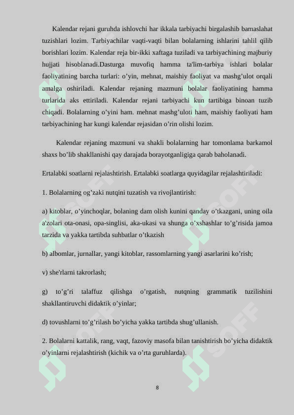 Maktabgacha ta’lim tashkiloti yillik ish rejasining moxiyati, maqsad va 8