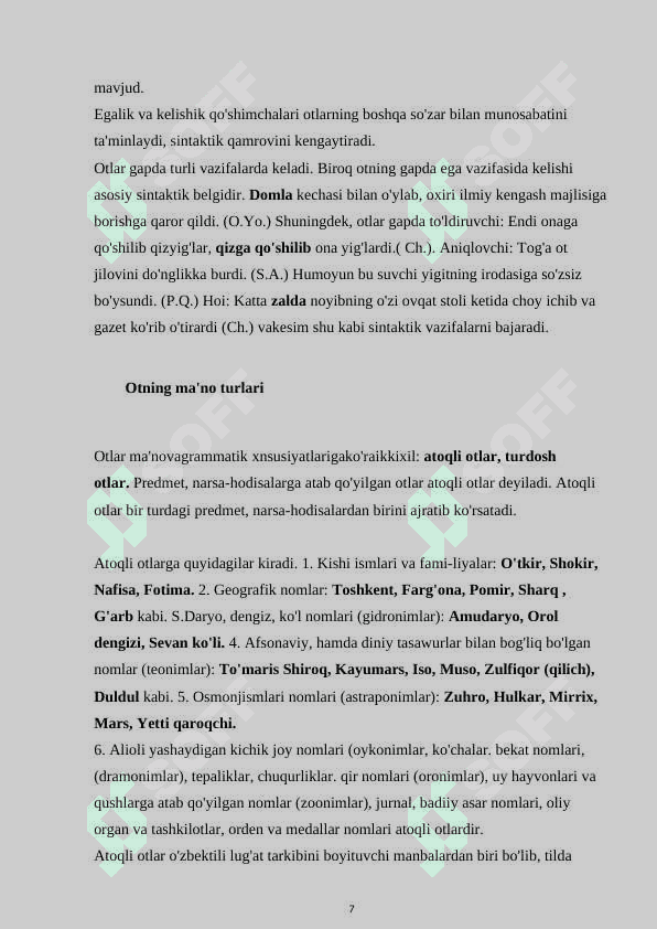 Otlarning umumiy va xususiy belgilari 7