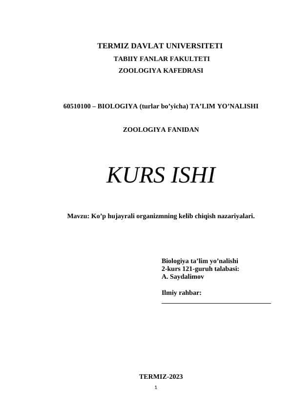 O’rta Osiyo umurtqalilar faunasining biologik xilma-xilligi  - KURS ISHI
