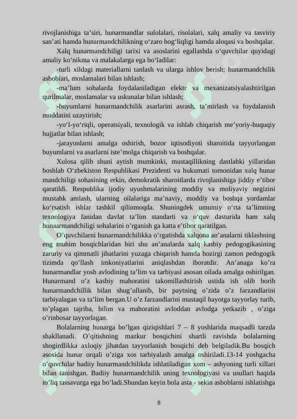 Xalq hunarmandchiligi texnologiyasi mavzusini o'qitish metodikasi (zardo'zlik)  KURS ISHI 8