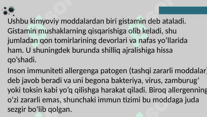 Allergik kasalliklar kelib chiqishi,kechishi va diagnostikasi. 5
