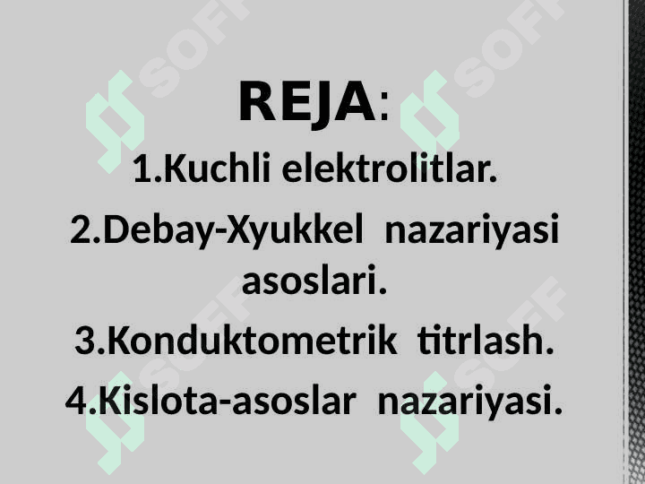 KUCHLI  ELEKTROLITLARNING  ELEKTR  O’TKAZUVCHANLIGI. KONDUKTOMETRIK  TITRLASH. 2