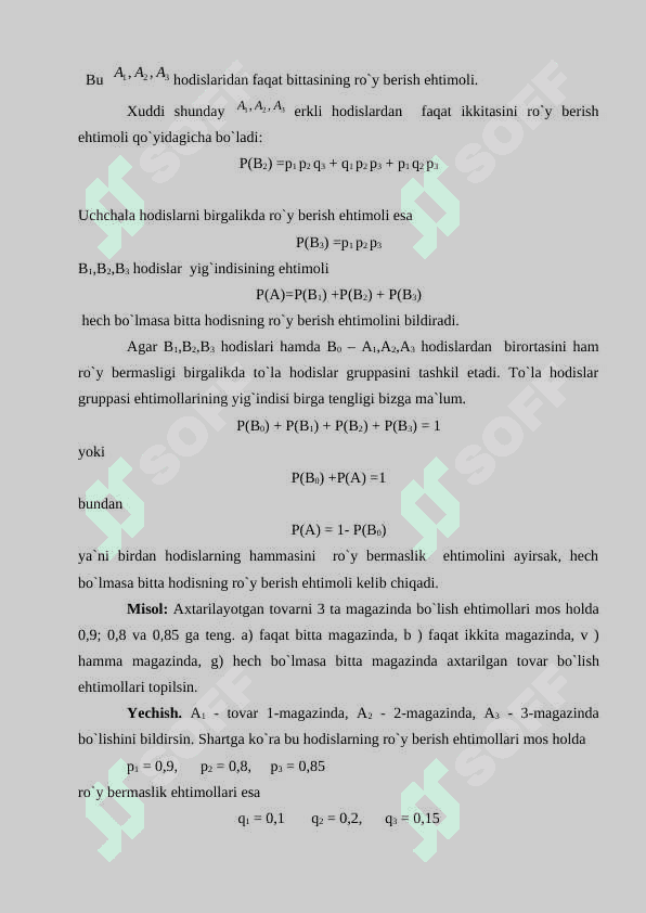 Ehtimollarni qoʻshish va koʻpaytirish teoremalari.  Toʻla ehtimollik va Bayes formulalari 8