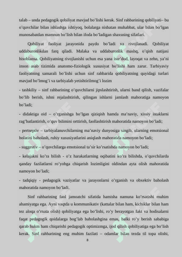 Sinf rahbarining o’quvchilarga bo’lgan munosabatida pedagogik mahoratning ahamiyati 7
