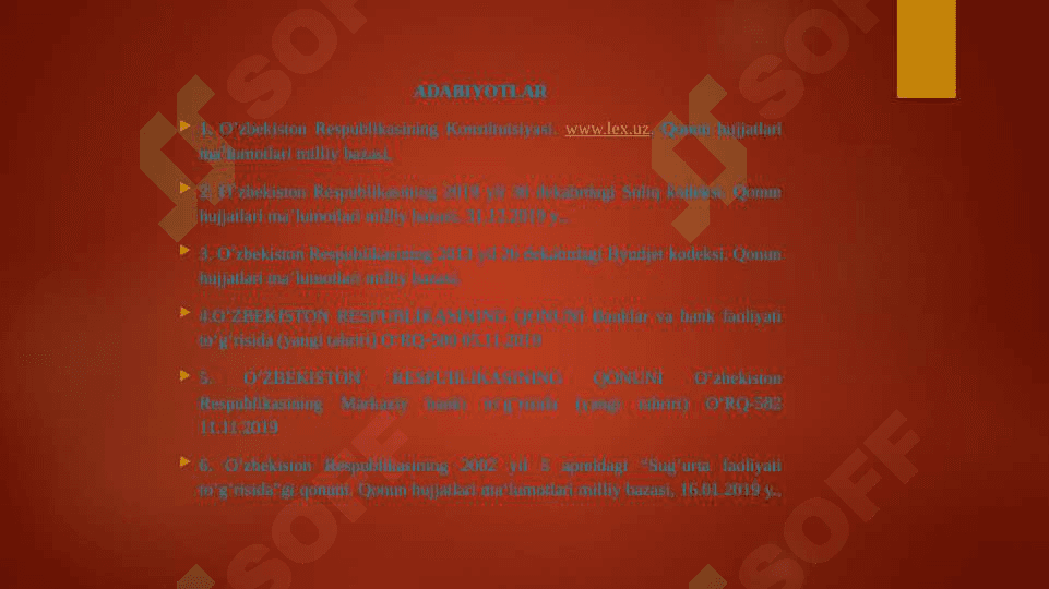 Bank sohasini huquqiy tartibga solish 2