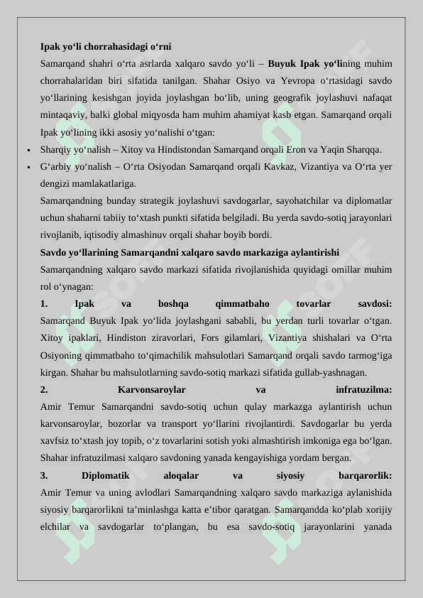 Temuriylar davlatida Samarqand – Jahon savdo markazi 3