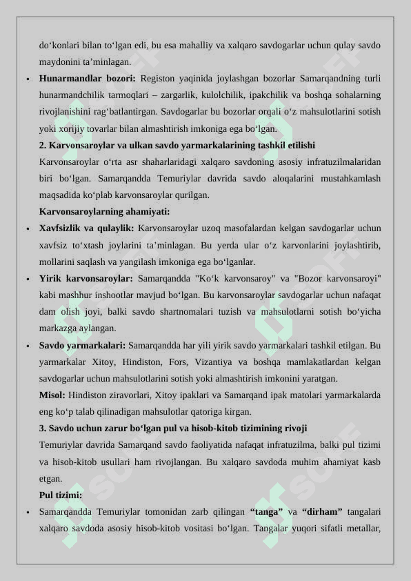 Temuriylar davlatida Samarqand – Jahon savdo markazi 7