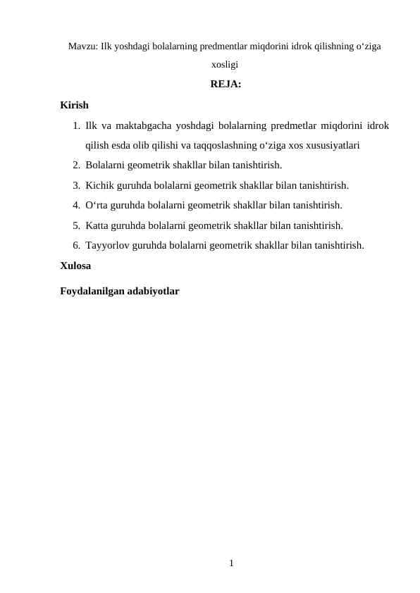 Ilk yoshdagi bolalarning predmentlar miqdorini idrok qilishning o‘ziga xosligi