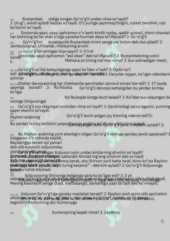 Dostonlar boʻyicha savol -javoblar 8